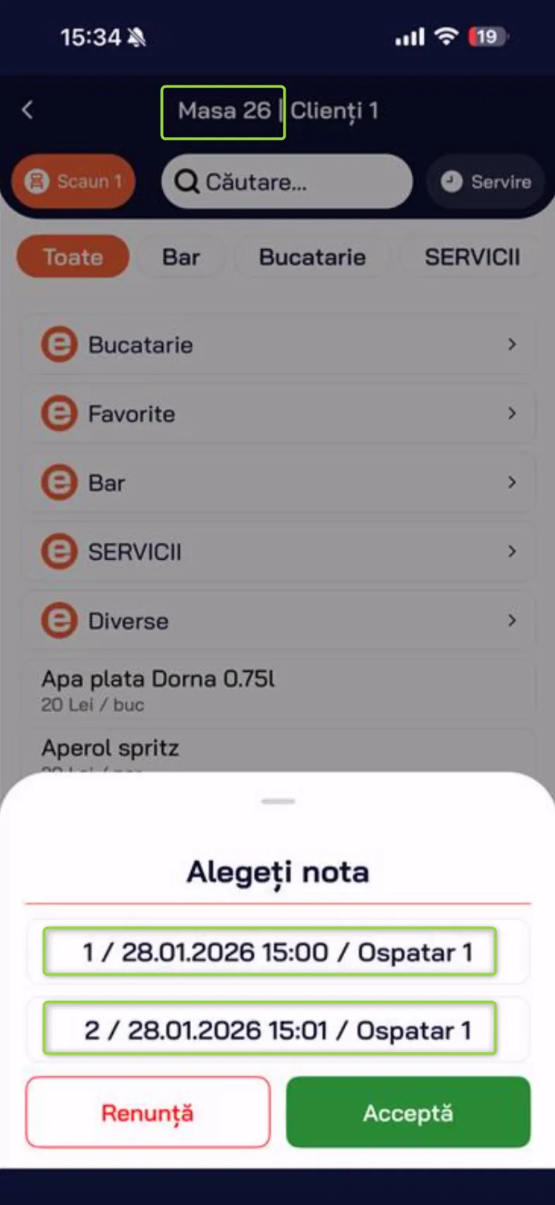 Plăți separate pe aceeași masă