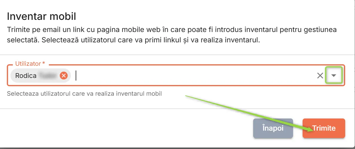 Selectează utilizatorii care vor inventaria mobil Selectează utilizatorii care vor inventaria mobil