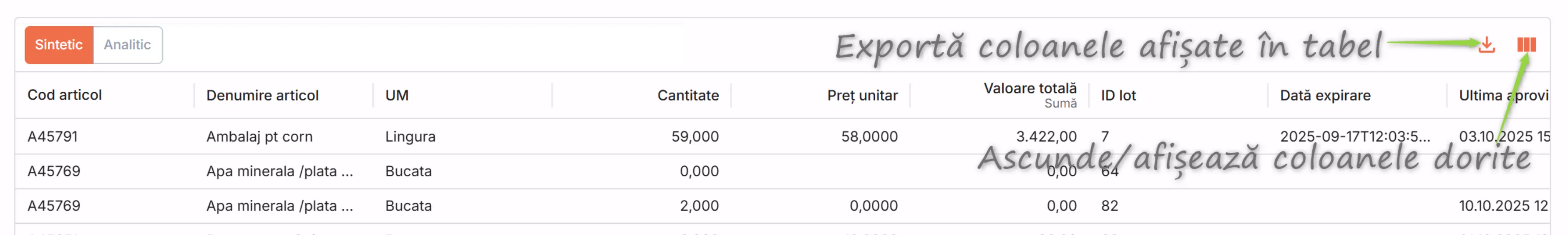 Exportă toate liniile