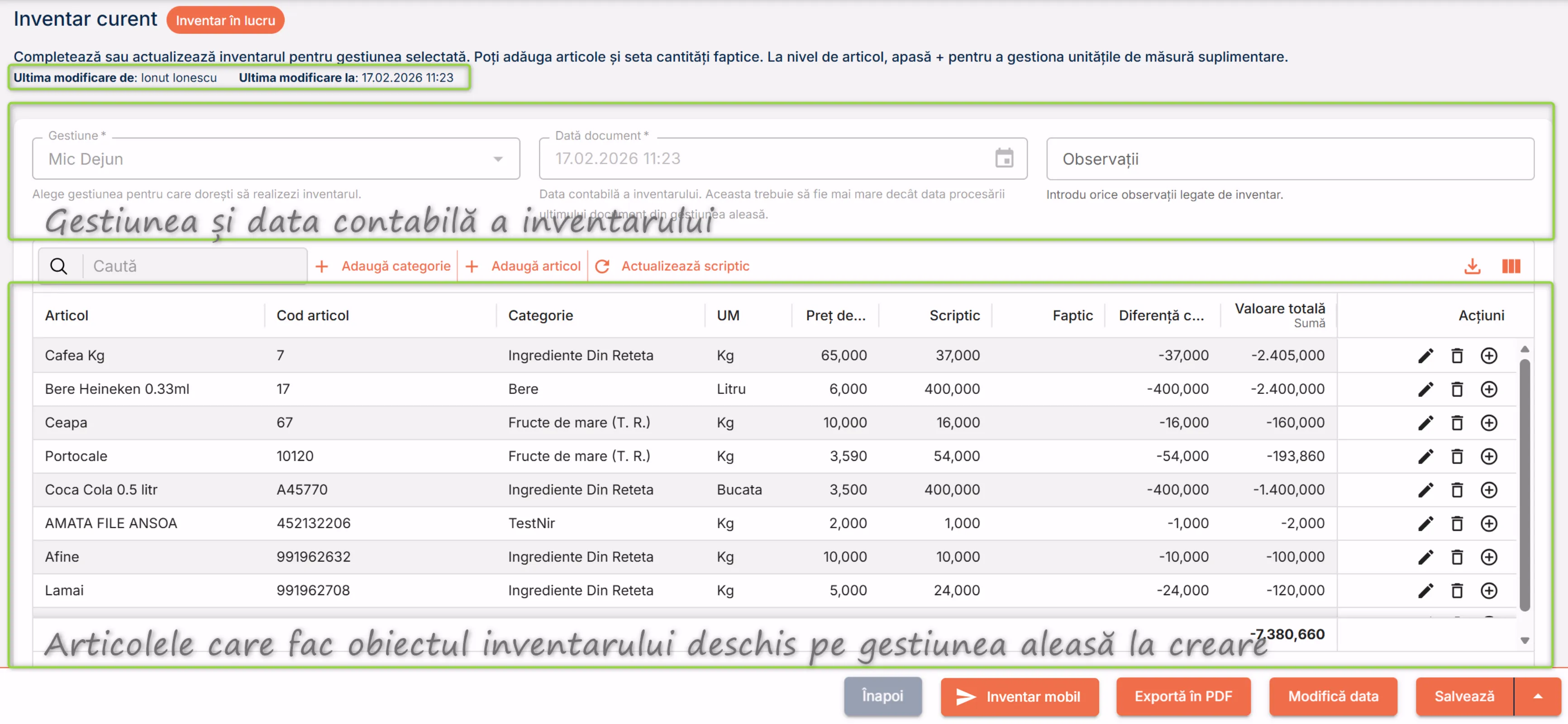 Pagina Inventar curent Pagina Inventar curent