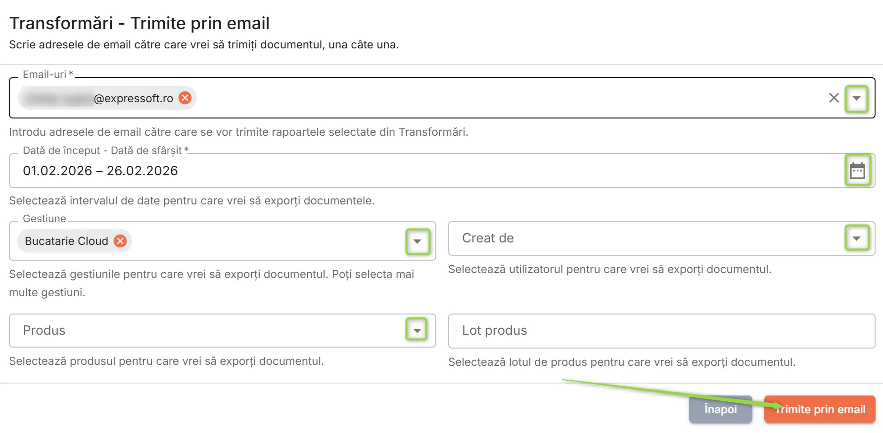 Export în masă - Transformări