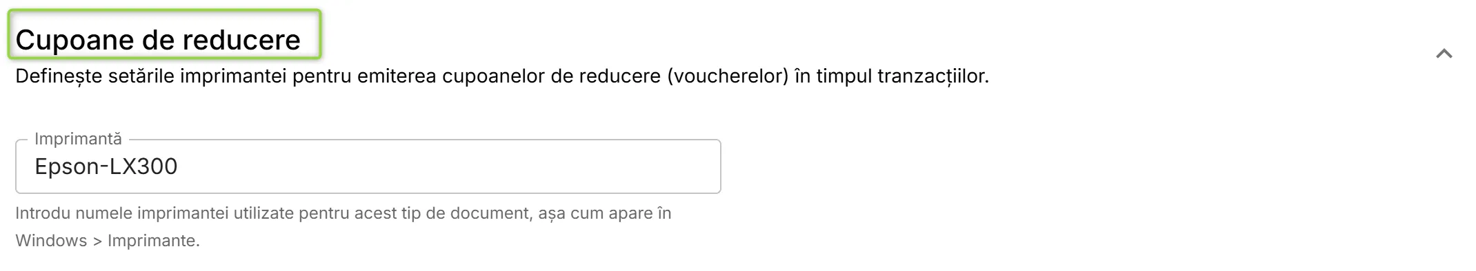 Secțiunea Cupoane de reducere