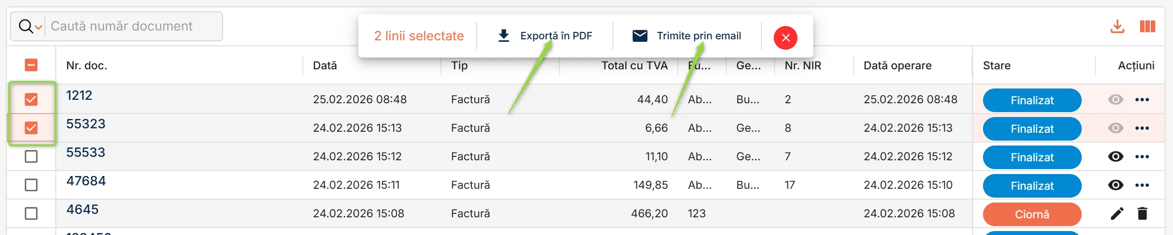 Exportă unul sau mai multe documente