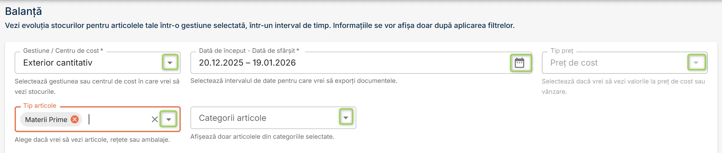 Alege filtrele dorite și filtrează