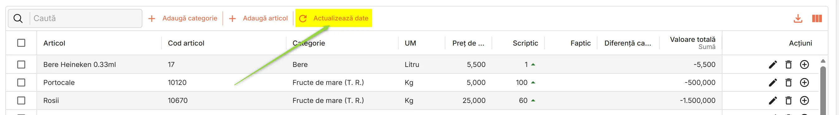 Actualizează date Actualizează date