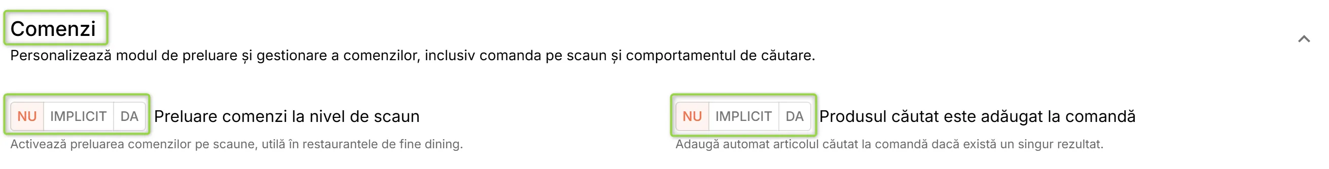 Secțiunea Comenzi