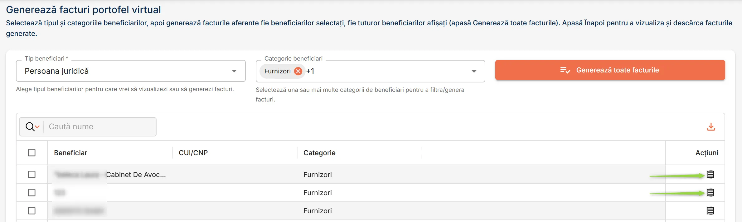 Generează facturi individual