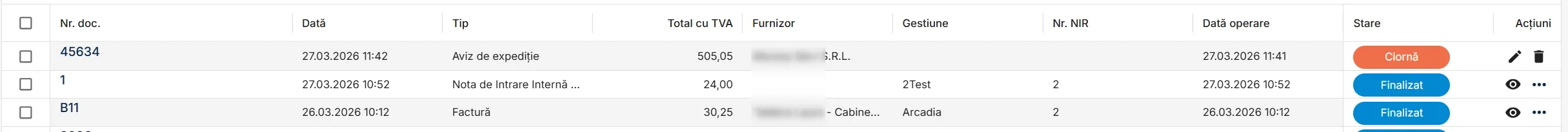 Listă documente NIR