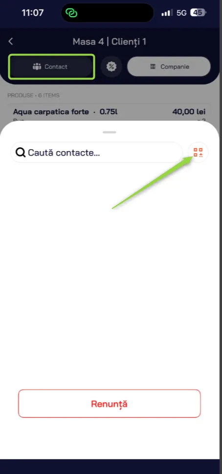 Scanare cod QR pentru căutare client