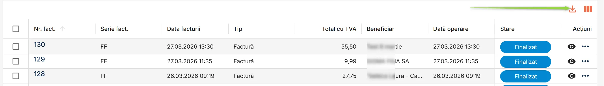 Exportă toate rândurile din tabel Exportă toate rândurile din tabel
