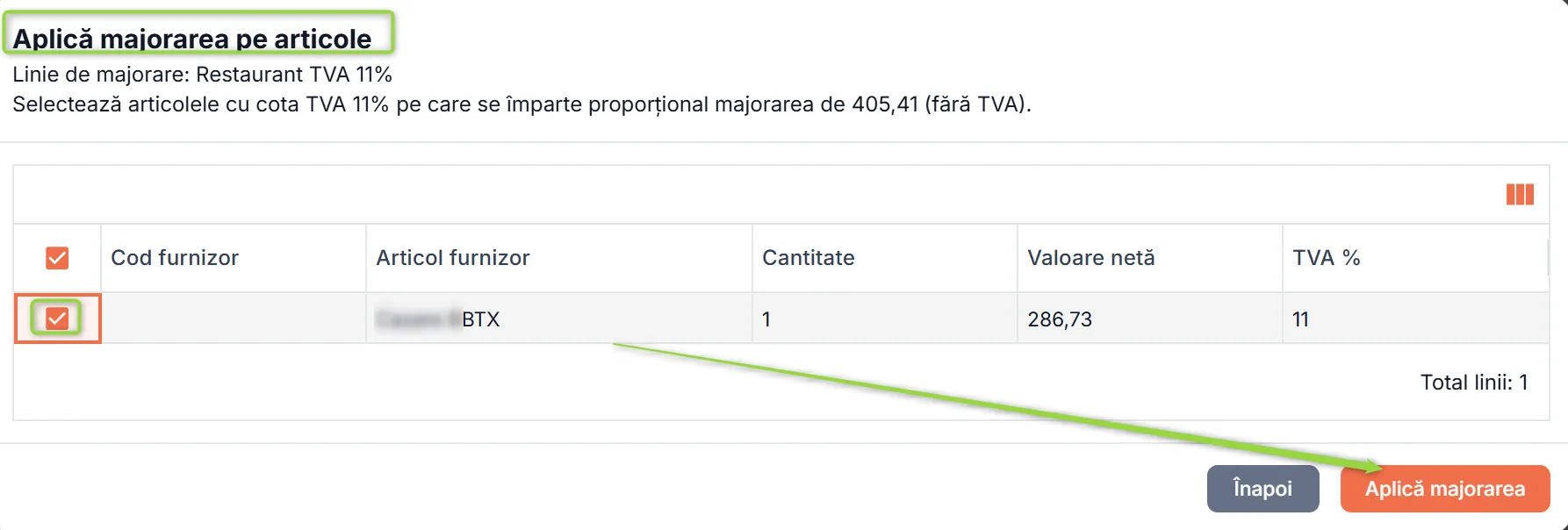 Selectează articolele pe care aplici majorarea