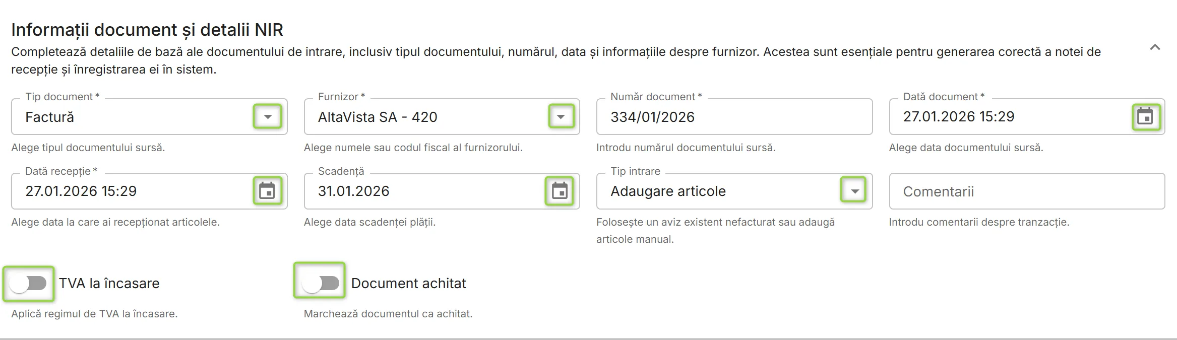 Informații document și detalii NIR