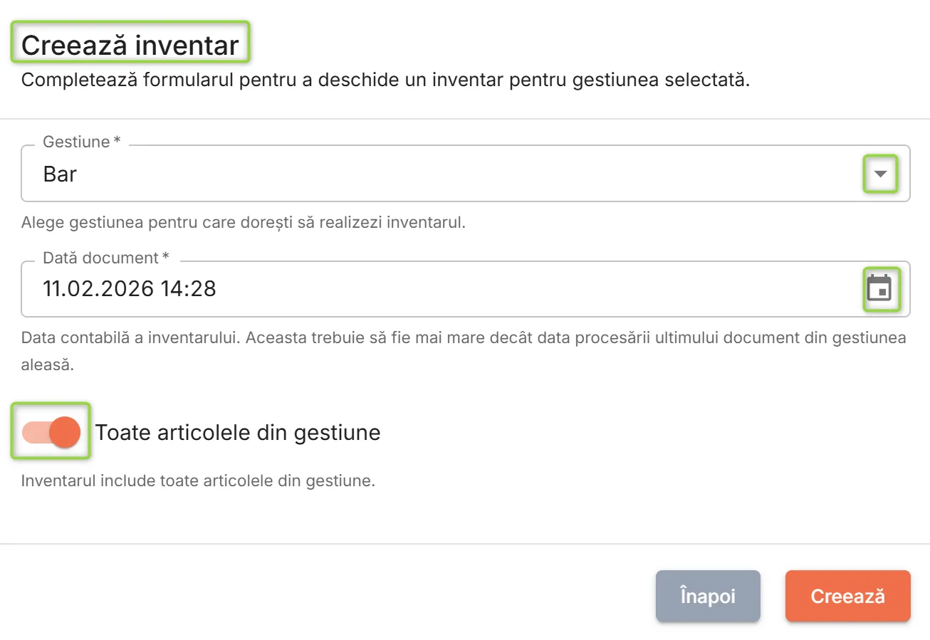 Creează inventar Creează inventar