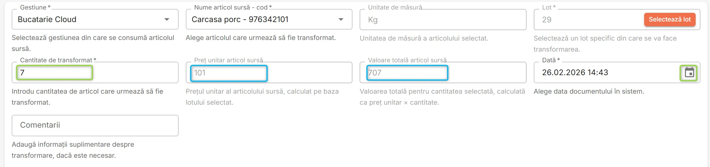 Introdu Cantitatea de transformat