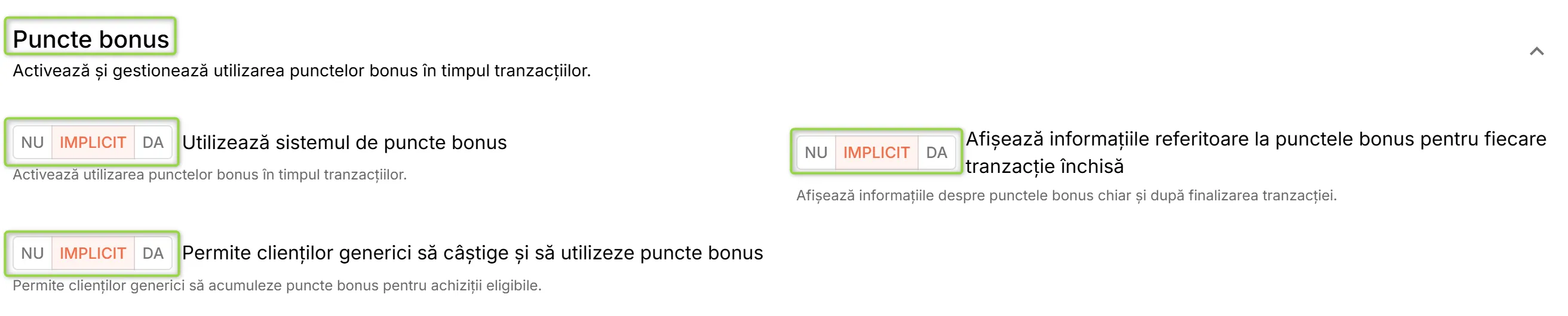 Secțiunea Puncte bonus