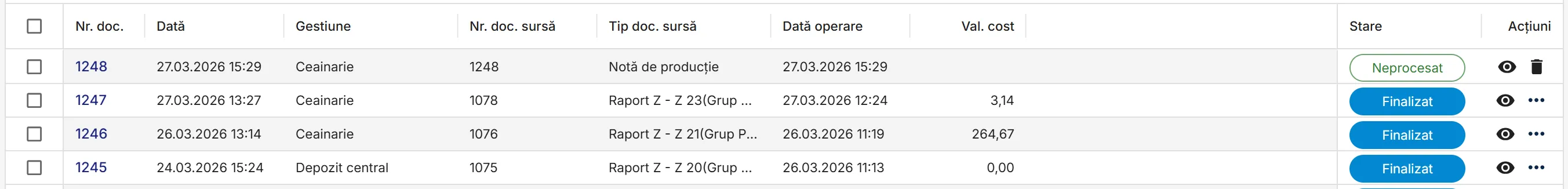 Lista tuturor documentelor de realizare producție