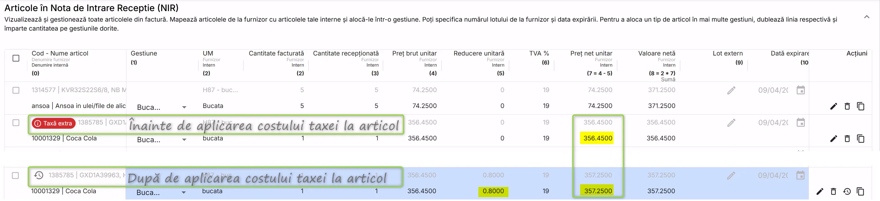 Adaugă cost suplimentar la articol