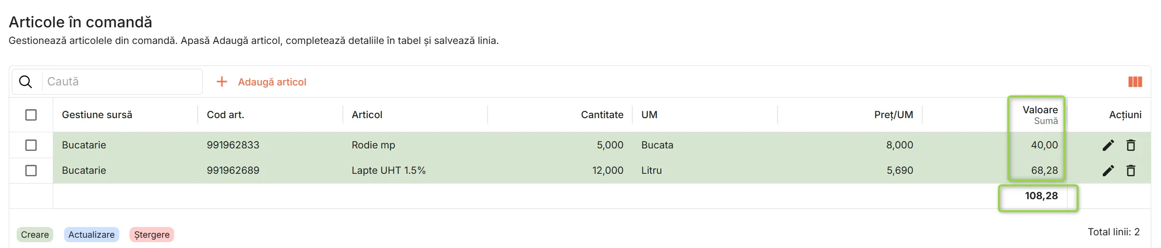 Afișare total