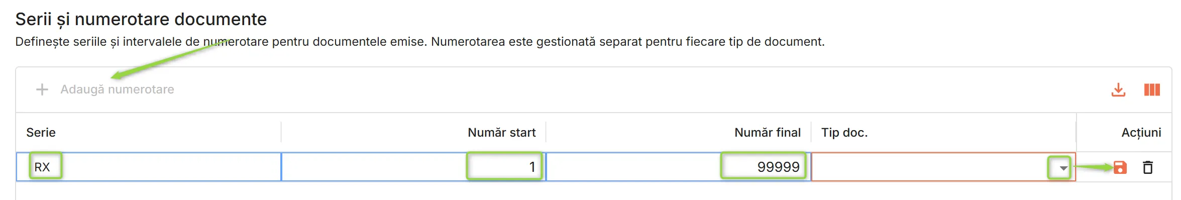 Adaugă numerotare