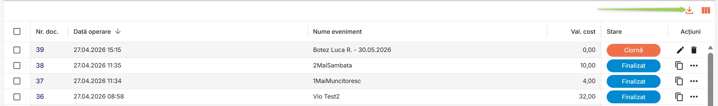 Exportă toate rândurile din tabel