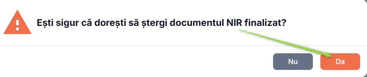 Confirmă ștergerea NIR-ului finalizat