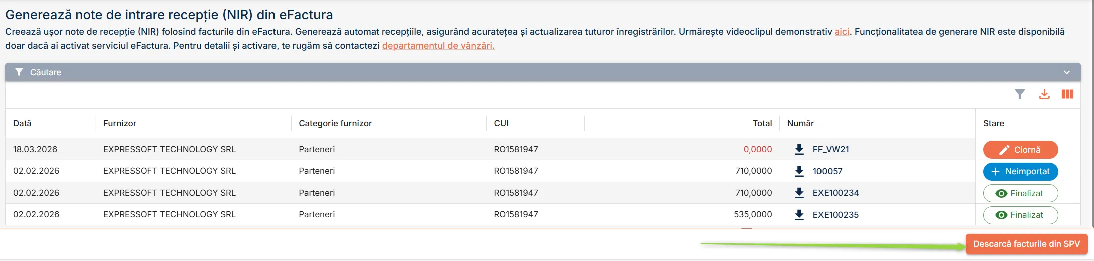 Descarcă facturile din SPV