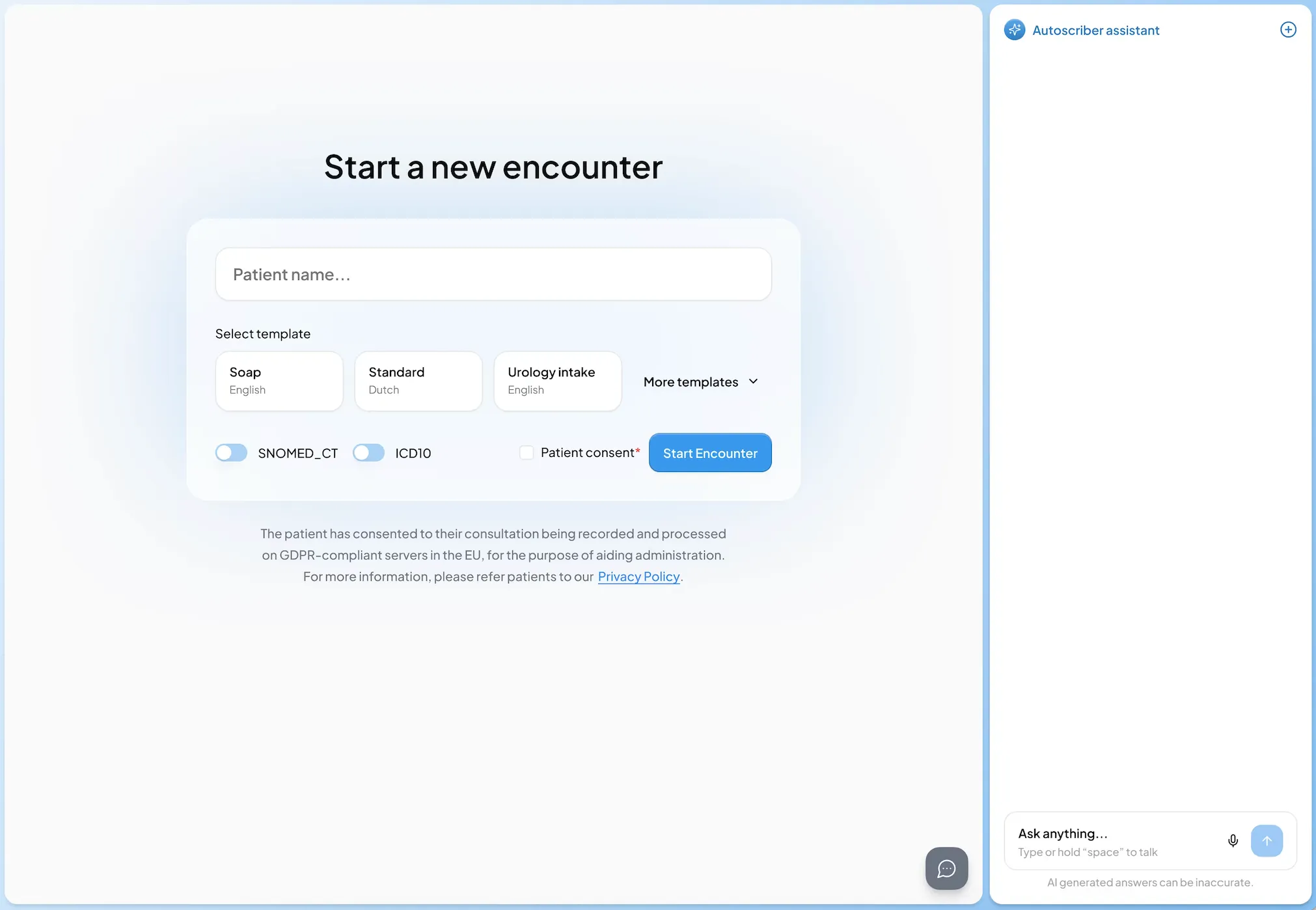 The details of the encounter will be auto-populated from your EHR as part of the integration. The details of the encounter will be auto-populated from your EHR as part of the integration.