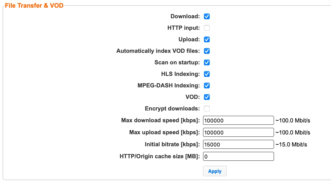 File Transfer and VOD Settings
