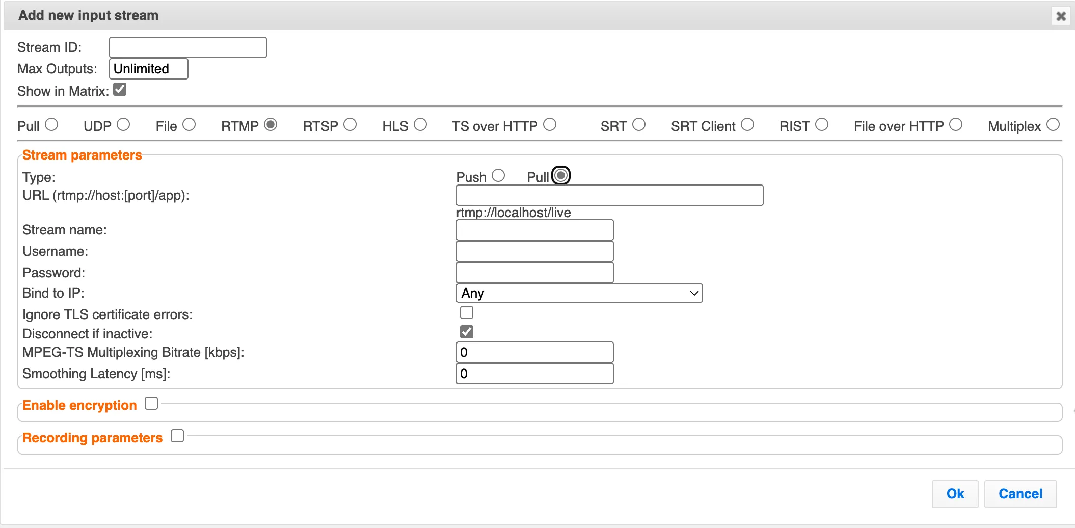 Pull RTMP Input