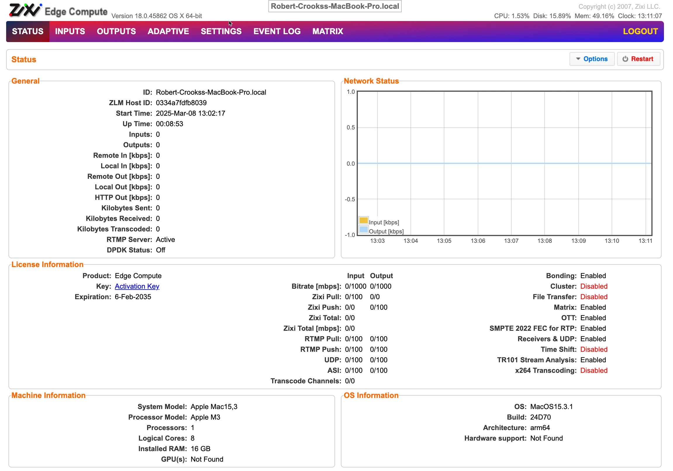 ZEC Status screen ZEC Status screen