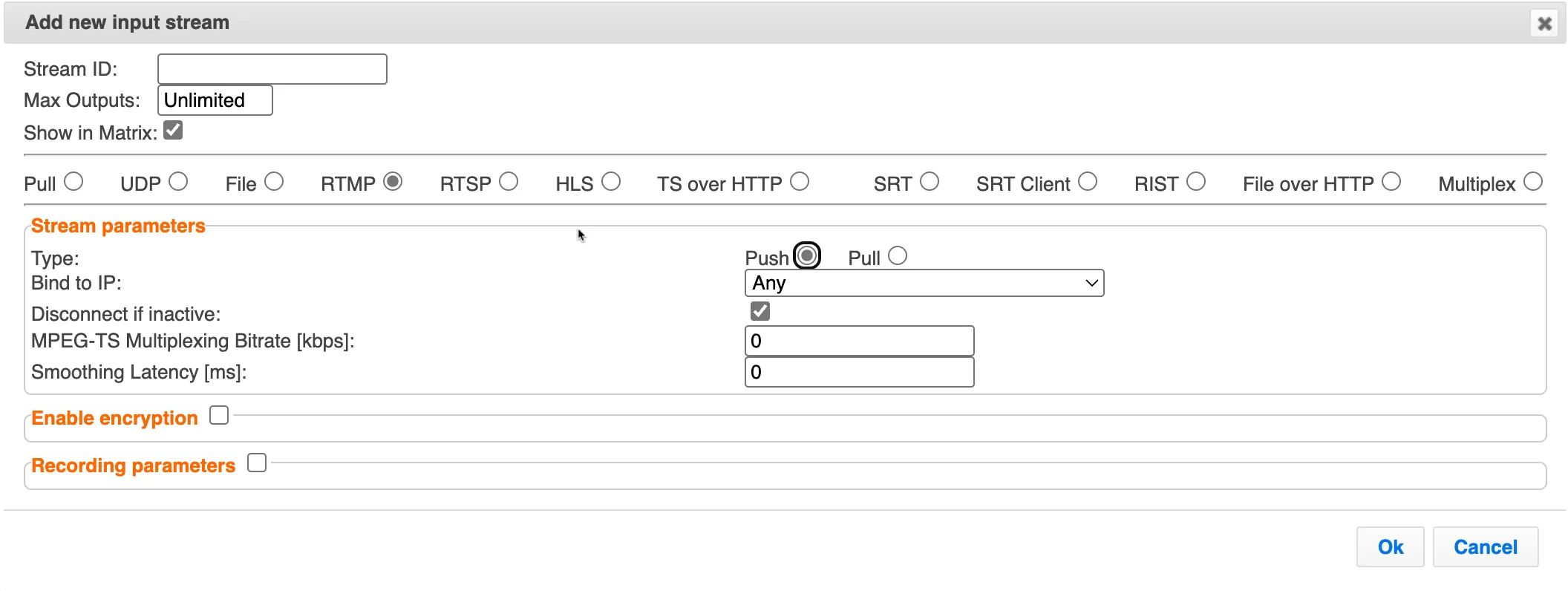 Push RMTP Input