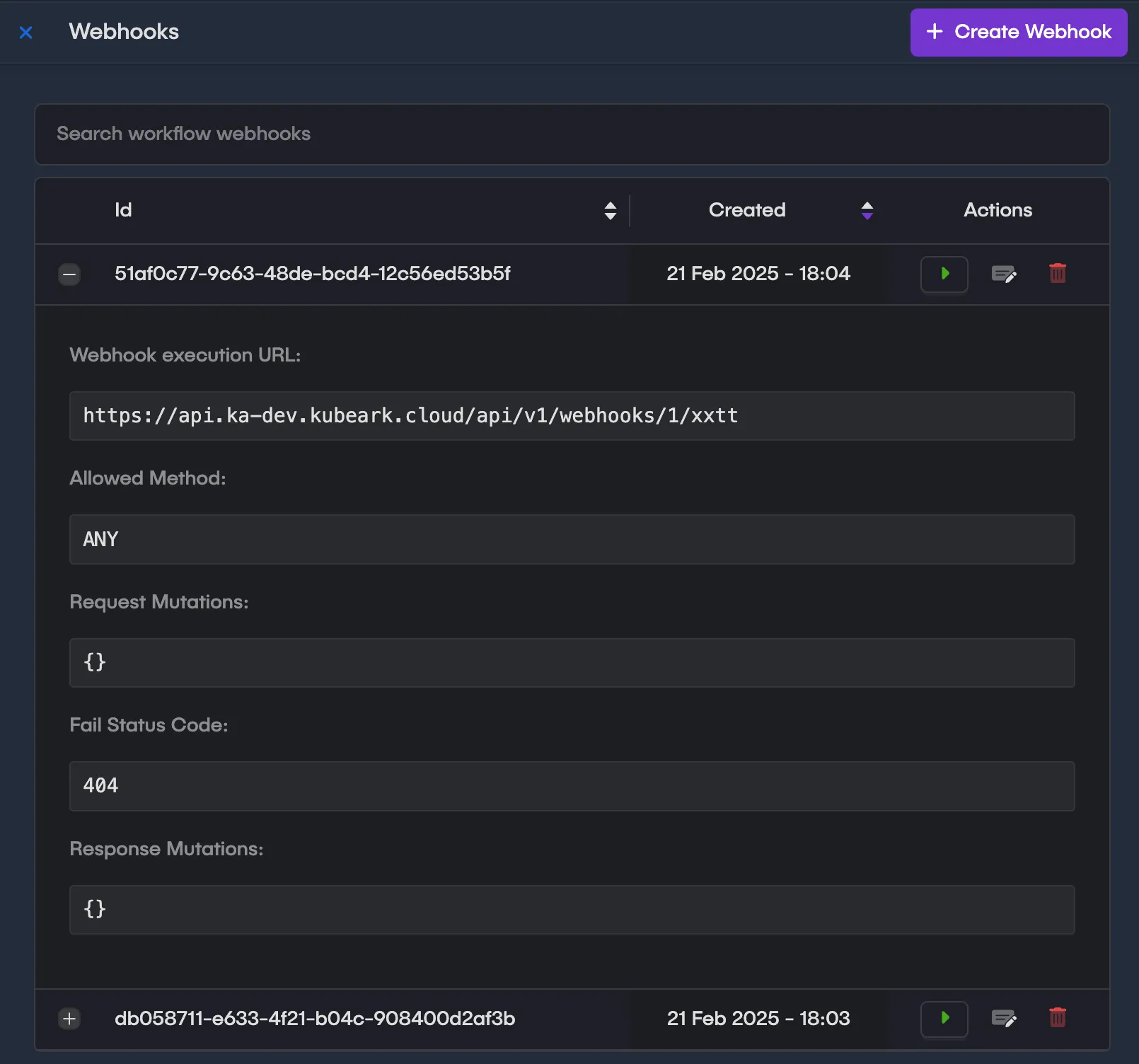 Webhooks Panel
