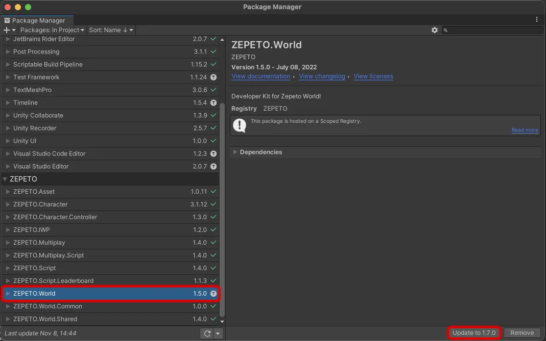 Updating package world sdk guide