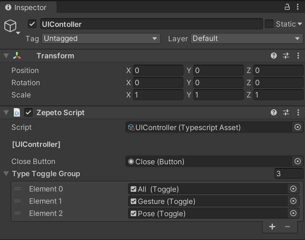 Example script setting screen