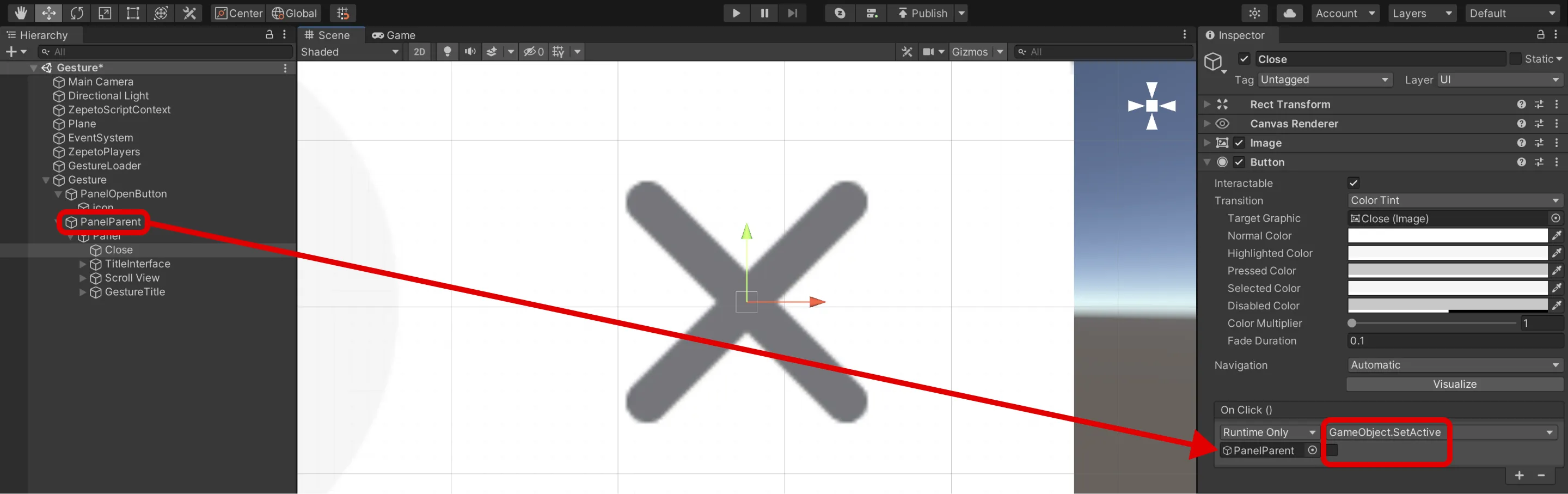 Close button configuration example Close button configuration example