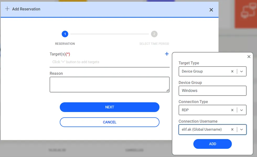 Device Group Selection in Connection Reservation