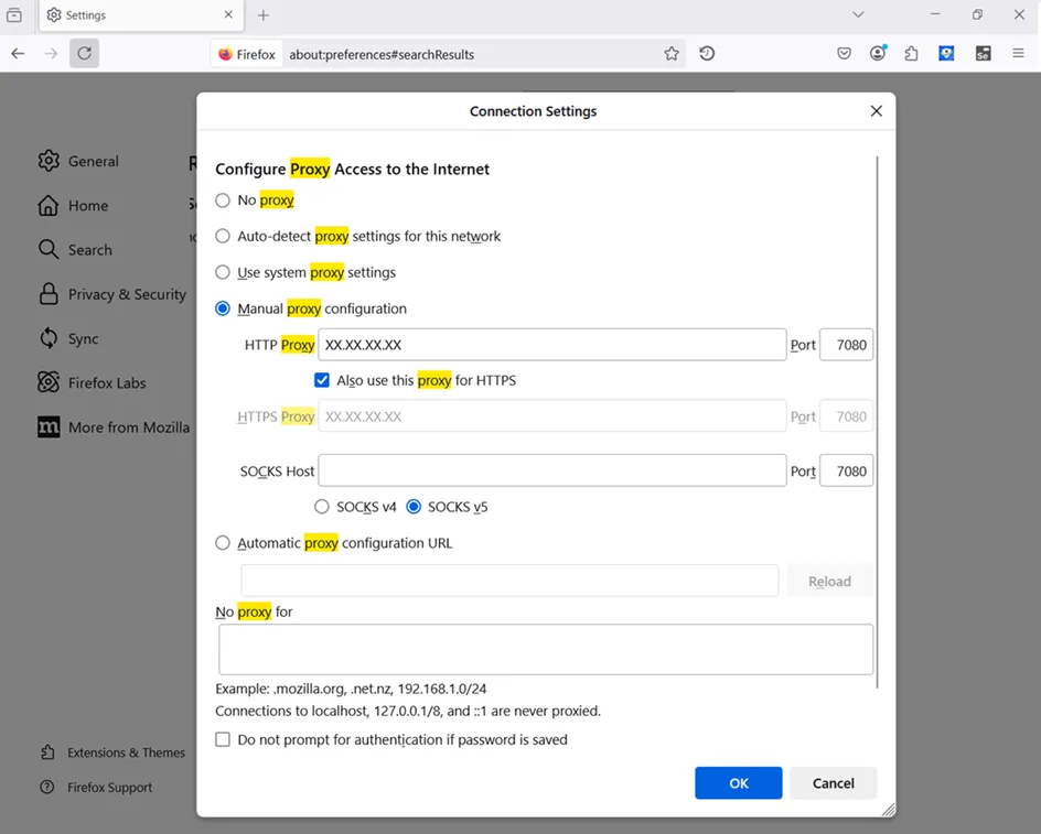 HTTP Proxy – Mozilla Firefox Settings HTTP Proxy – Mozilla Firefox Settings