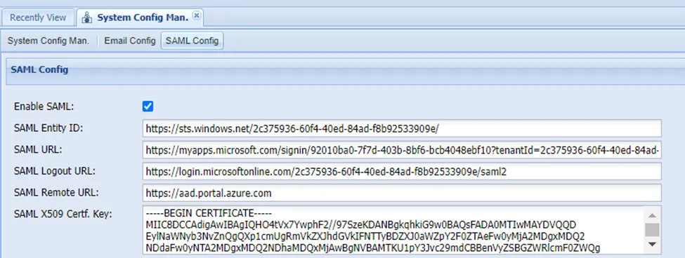 SAML Config SAML Config