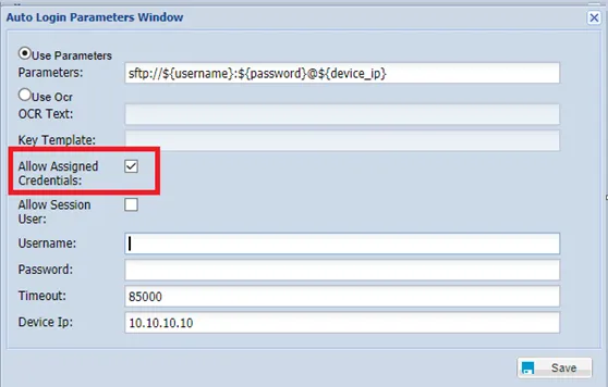 Choosing Assigned Credentials for SDV to Log In to Remote Application