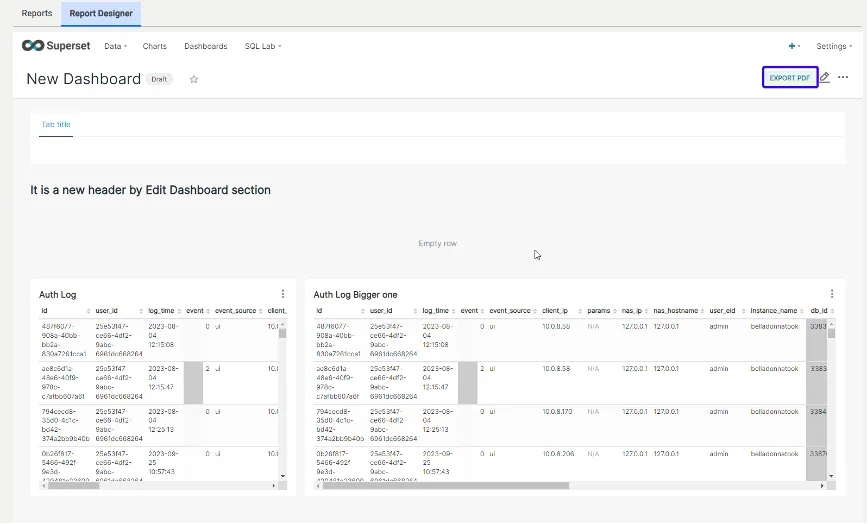 Editing Dashboard and Exporting as PDF