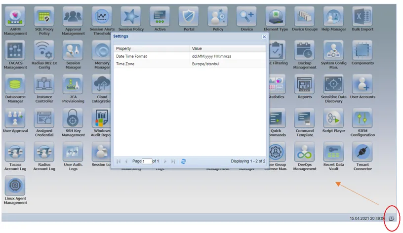 Current time/date format of the system Current time/date format of the system
