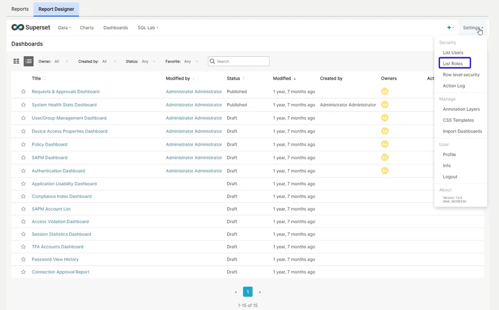 Different roles can be customized from the Settings/List Roles section