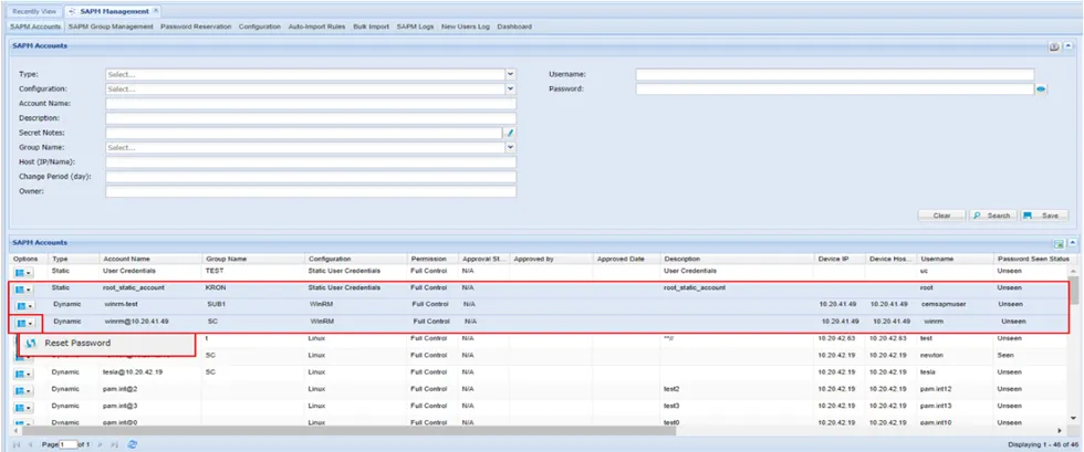 Multiple Selection and Reset under SAPM Accounts
