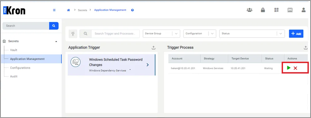 Application Management – Application Trigger Definition Screen