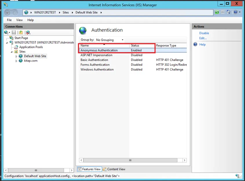 IIS Anonymous Authentication Definition Screen IIS Anonymous Authentication Definition Screen