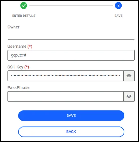 SSH Key in the  Configuration field