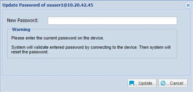 Update Password window Update Password window