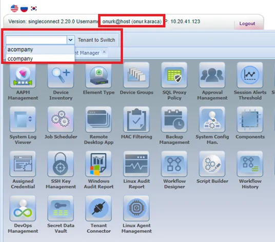 Showing “Tenant Switch” on Host GUI Showing “Tenant Switch” on Host GUI