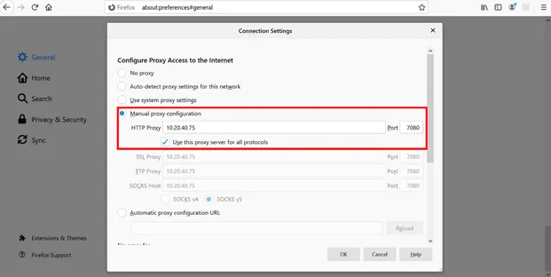 HTTP Proxy Mozilla Firefox Settings