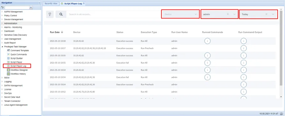 Script Player Log Screen Script Player Log Screen